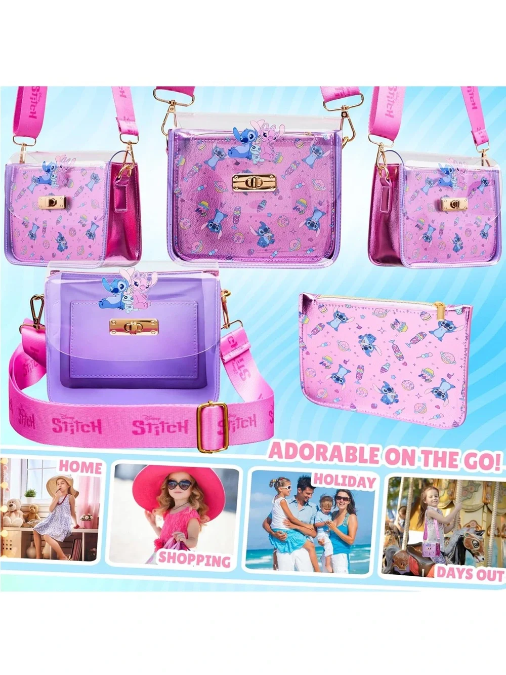 Stitch Clear Pink Crossbody Bag with Wide Strap
